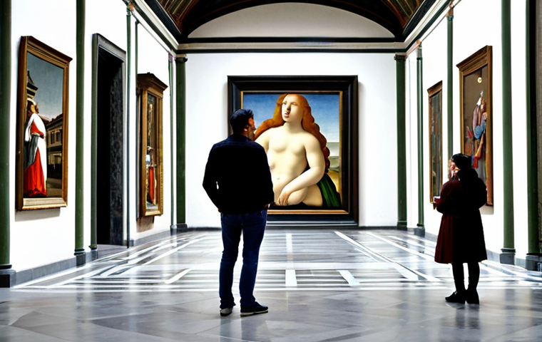 미술관 갤러리 데이트 - Galleria degli Uffizi Date**
"A professional couple, fully clothed in modest, stylish Italian fashi...